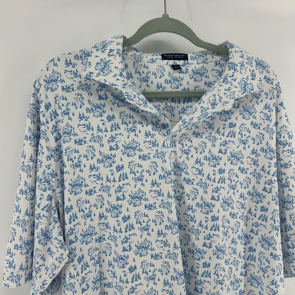 Peter Millar Polo Shirt Ski Slope Pattern Men's XXL Pearl White Blue Golf Tennis - Picture 2 of 12
